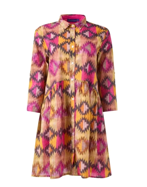 Halter Neck Women Dress to Show Off the Shoulders and NecklineDeauville Pink and Yellow Print Shirt Dress