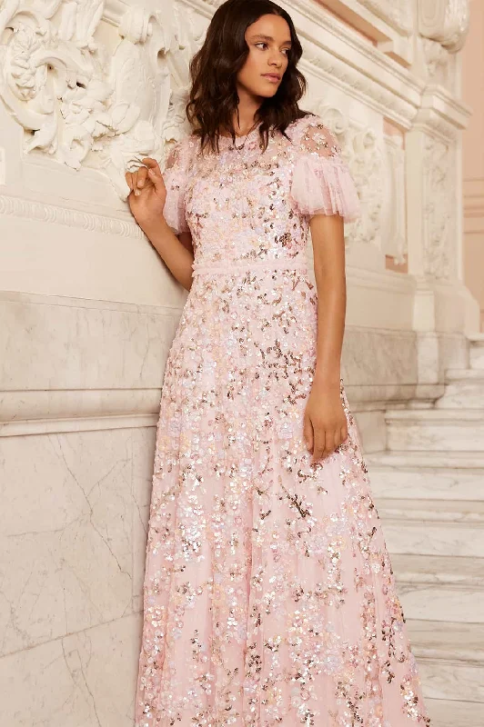 Ruffled Women Dress with Multiple Layers for a Playful and Girly StyleDream Garland Gloss Round Neck Gown