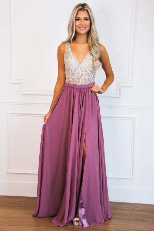 Shift Women Dress with a Simple and Classic Design for Everyday WearElegant Affair Beaded Maxi Dress: Dusty Rose