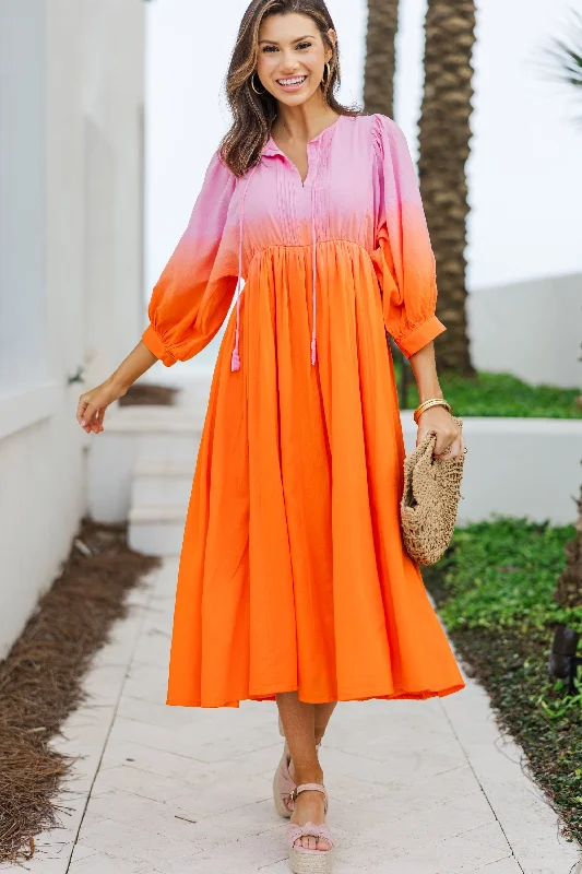 Maxi Women Dress with Floral Print for a Bohemian VibeFate: Living The Life Pink Orange Ombre Midi Dress