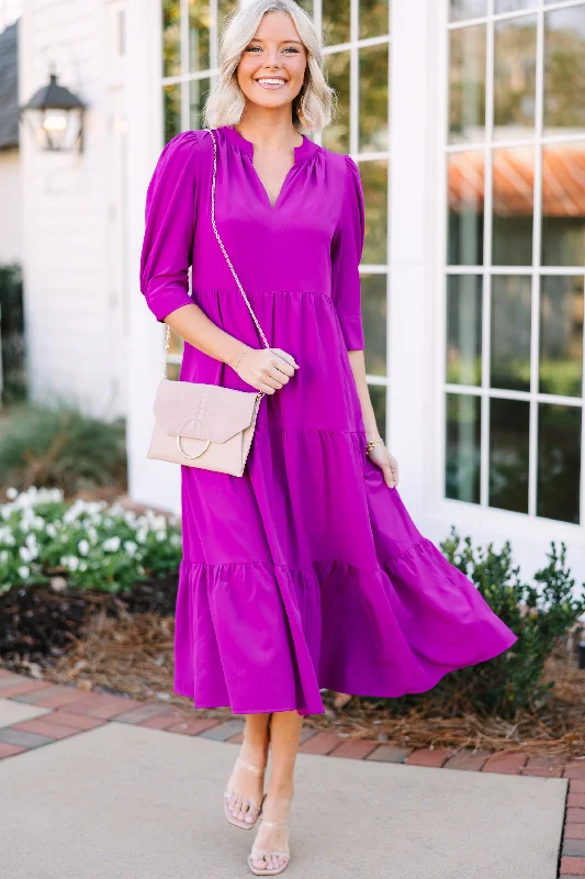 Wrap - Style Women Dress with Adjustable Fit for All Body TypesFeeling So Fun Orchid Purple Tiered Midi Dress