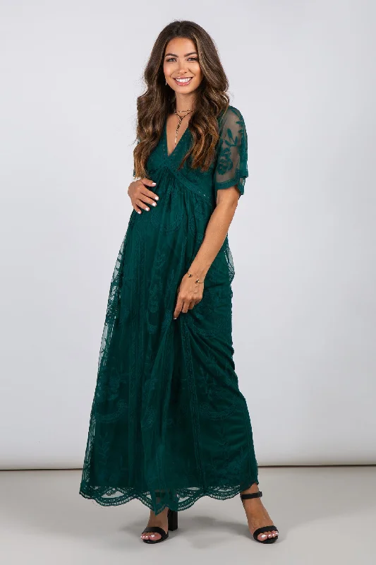 Little Black Women Dress with Sequins for a Glamorous Night OutForest Green Lace Mesh Overlay Maternity Maxi Dress