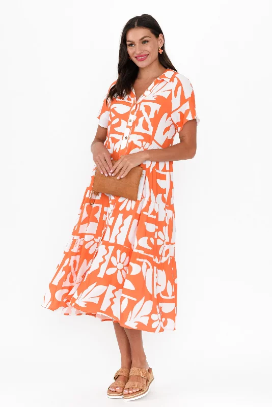 Strapless Women Dress with a Built - in Bra for Comfort and SupportGabi Orange Tiered Dress