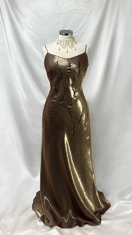 Mermaid - Style Women Dress with a Fitted Silhouette for Special OccasionsGOLDEN BROWN IRIDESCENT EMBELLISHED GOWN