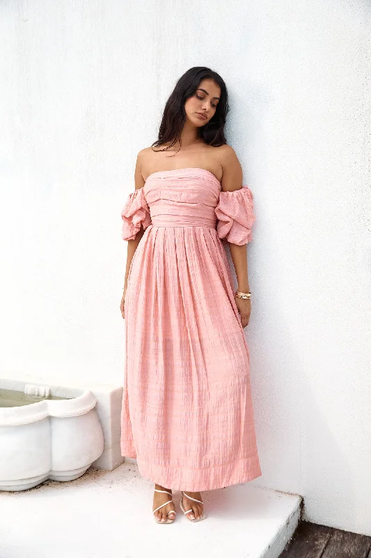 Little Black Women Dress with Sequins for a Glamorous Night OutHigh Tea Off Shoulder Maxi Dress Pink