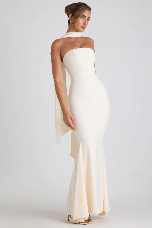 Ruffled Women Dress with Multiple Layers for a Playful and Girly StyleScarf-Detail Strapless Gown in Ivory