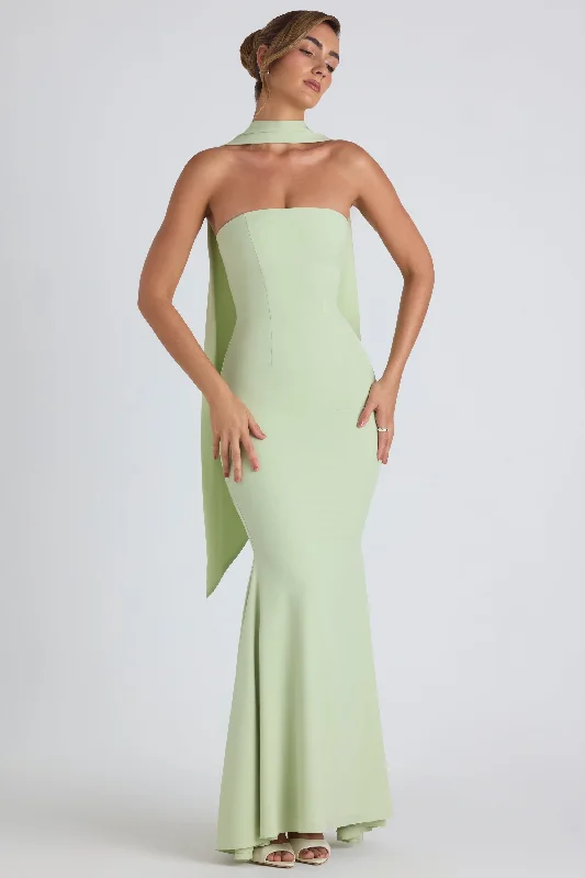 Mermaid - Style Women Dress with a Fitted Silhouette for Special OccasionsScarf-Detail Strapless Gown in Spring Green