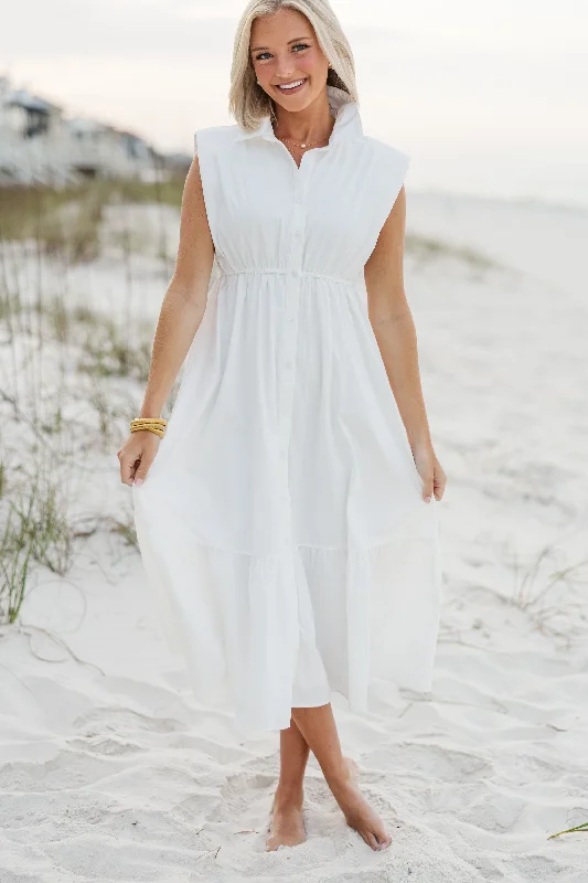 Halter Neck Women Dress to Show Off the Shoulders and NecklineIn This Moment White Cotton Midi Dress