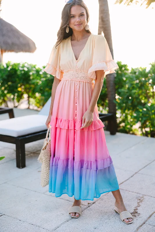 Mini Women Dress with a Short Hem for a Young and Trendy StyleInto The Sunset Pink Ombre Midi Dress