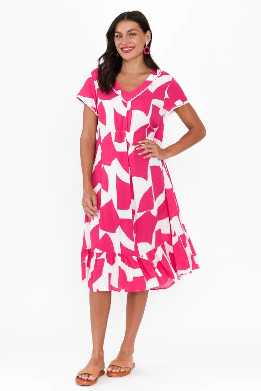 Off - the - Shoulder Women Dress for a Romantic and Feminine LookKarlie Pink Abstract V Neck Dress