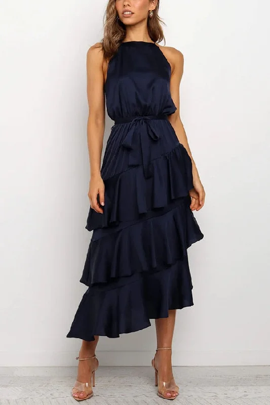 Long - Sleeve Women Dress in Velvet for a Luxurious Winter LookKetty Halter Ruffle Hem Layered Dress