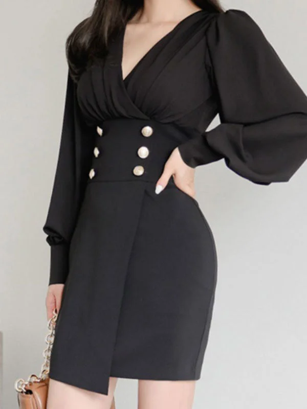 Lace - Embellished Women Dress for an Elegant and Sophisticated AppearanceButton Embellished Long Sleeve Midi Dress