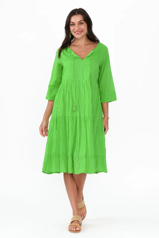 Shift Women Dress with a Simple and Classic Design for Everyday WearMilana Lime Crinkle Cotton Dress