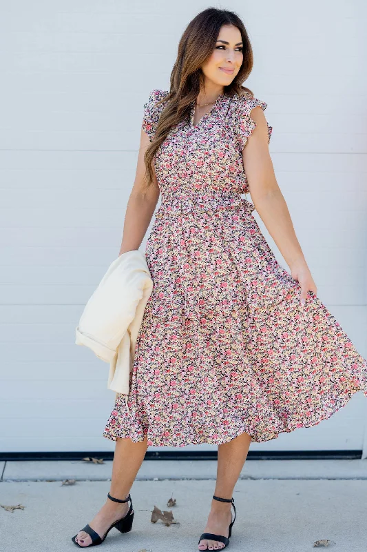 Pleated Women Dress with a Timeless and Elegant TextureMini Blooms Ruffle Tiered Midi Dress