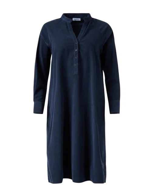 Long - Sleeve Women Dress in Velvet for a Luxurious Winter LookNavy Corduroy Shift Dress