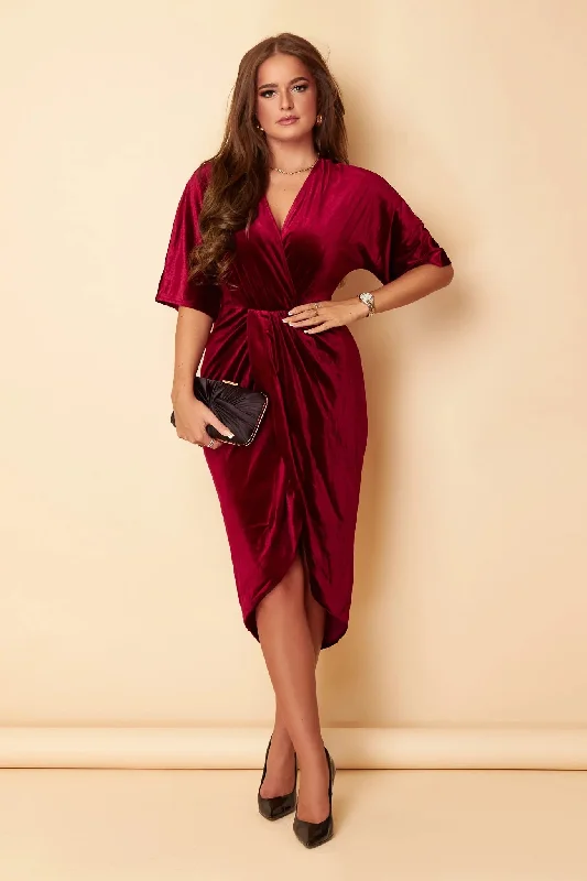 Backless Women Dress for a Sexy and Alluring Look at Evening EventsNic Wine Velvet Wrap Detail Midi Dress