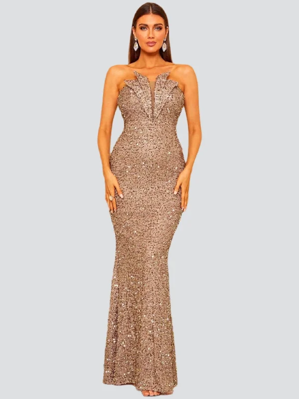 Little Black Women Dress with Sequins for a Glamorous Night OutStrapless Folds Glitter Mermaid Prom Dress XJ978