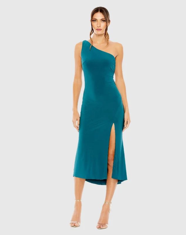 Wrap - Style Women Dress with Adjustable Fit for All Body TypesOne Shoulder Cowl Back Jersey Midi Dress