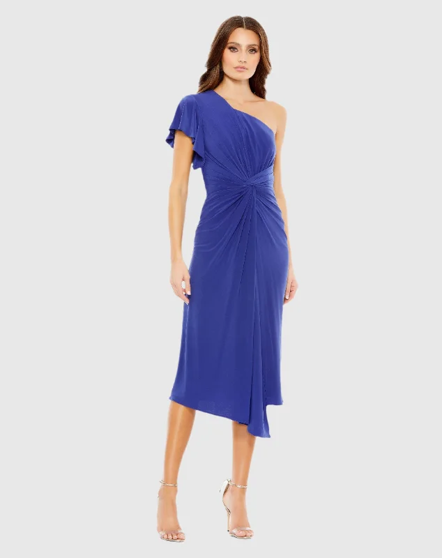 Empire Waist Women Dress to Accentuate the Bust and Conceal the WaistOne Shoulder Midi Length Jersey Dress