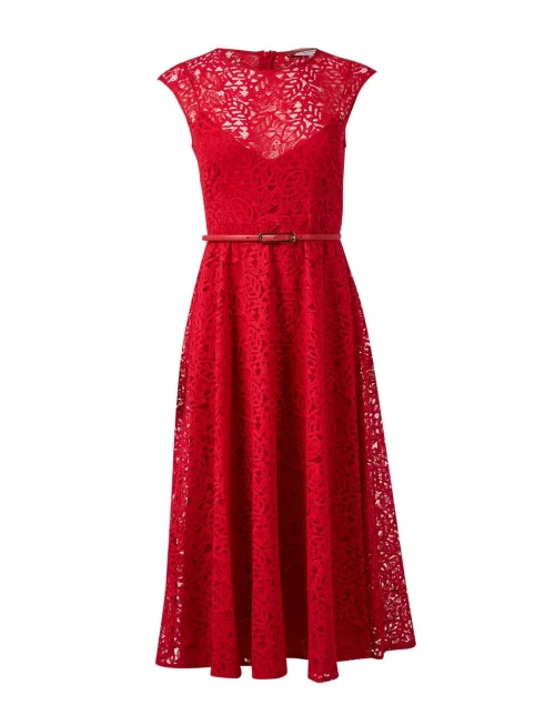 Off - the - Shoulder Women Dress for a Romantic and Feminine LookPioggia Red Lace Dress