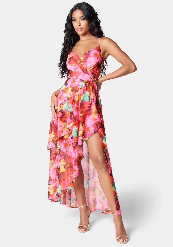 Ruffled Women Dress with Multiple Layers for a Playful and Girly StylePrinted Ruffle Wrap Maxi Dress