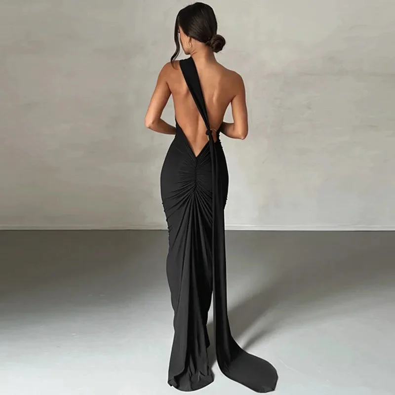 Printed Abstract Women Dress for a Modern and Artistic AppealRuby Statement  Backless Maxi Dress