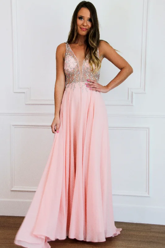 Wrap - Style Women Dress with Adjustable Fit for All Body TypesSparkle in the Night Nude Illusion Formal Dress: Light Pink