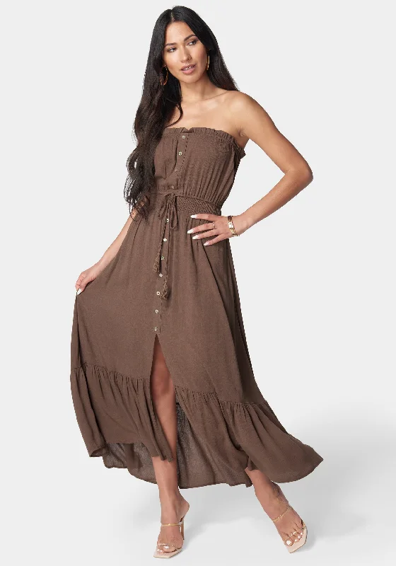 Ruffled Women Dress with Multiple Layers for a Playful and Girly StyleStrapless Maxi Dress