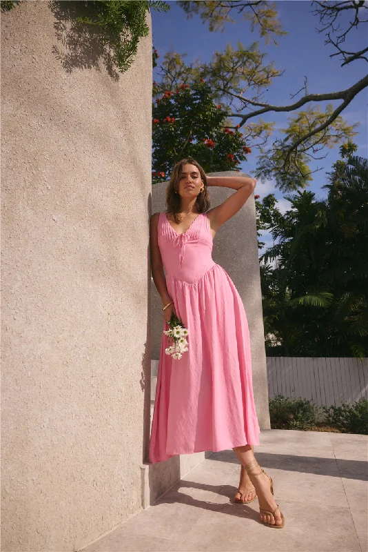 Strapless Women Dress with a Built - in Bra for Comfort and SupportSunday Brunch Maxi Dress Pink