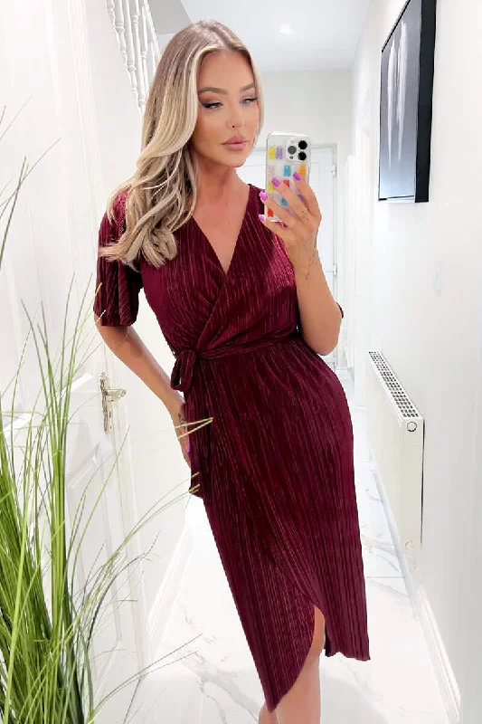 Plus Size Women Dress with a Flattering A - Line Cut for Comfort and StyleTrixie Wine Wrap Style Belted Midi Dress