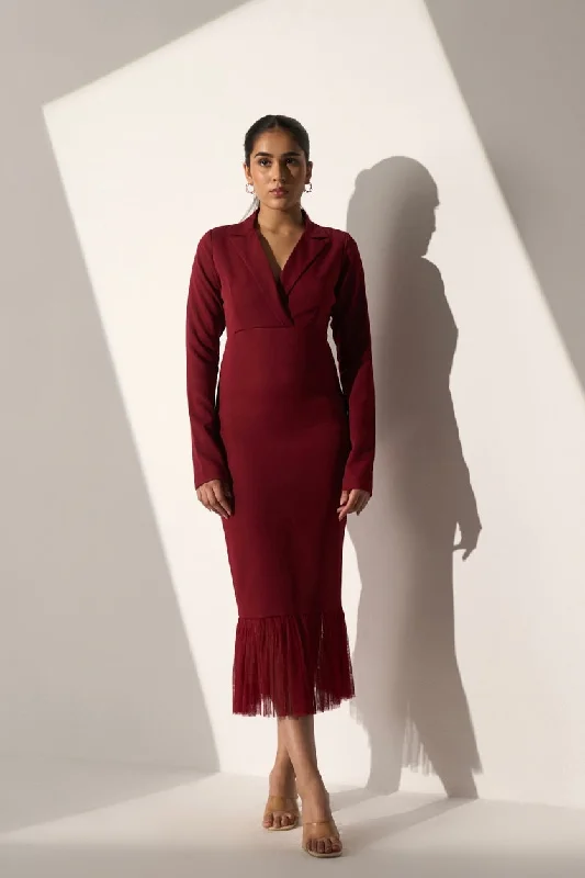 Mermaid - Style Women Dress with a Fitted Silhouette for Special OccasionsWomen's Everyday Maroon Blazer dress