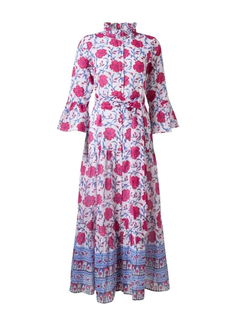 Plus Size Women Dress with a Flattering A - Line Cut for Comfort and StyleWhite and Pink Poppy Print Dress