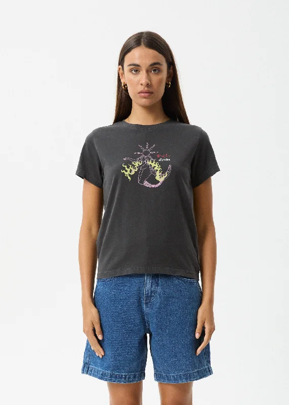 Embroidered Women T Shirt with Intricate DetailsAFENDS Womens Sun Siren - Regular Tee - Stone Black