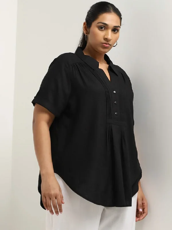 Cuffed Women Shorts for a Laid - Back and Trendy LookGia Black Pintuck Detailed Blouse