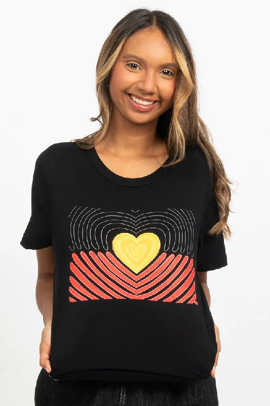 Striped Women T Shirt in a Classic PatternProud Heart Flag Black Cotton Crew Neck Womens T-Shirt