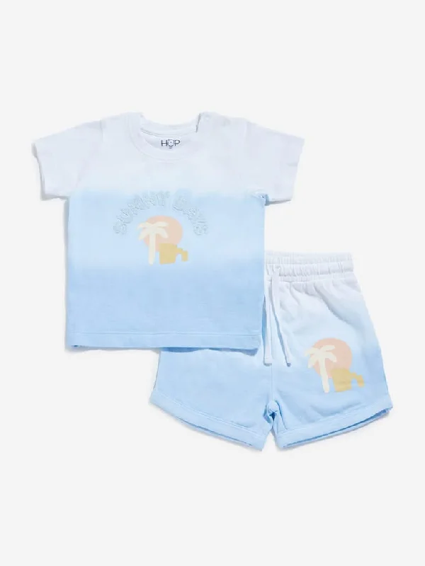 Ruffled Hem Women Shorts to Add a Feminine TouchHOP Baby Blue Ombre Design Cotton T-Shirt & Shorts Set