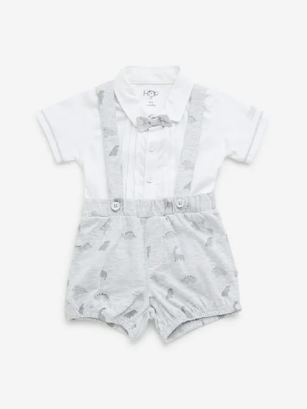 Printed Floral Women Shorts for a Summer - Ready StyleHOP Baby Grey Dinosaur Cotton Dungaree, Shirt & Bow Set