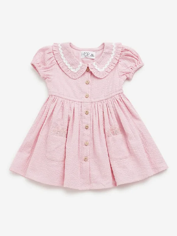 High - Waisted Women Shorts for a Retro and Flattering LookHOP Baby Pink Seersucker A-Line Cotton Dress