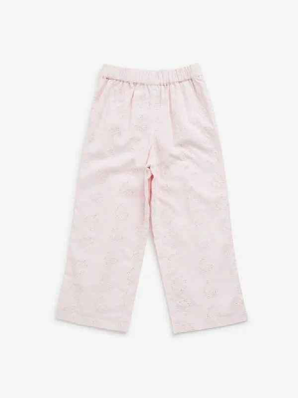 Tie - Waist Women Shorts for a Customizable FitHOP Kids Light Pink Butterfly Schiffli Mid-Rise Cotton Pants