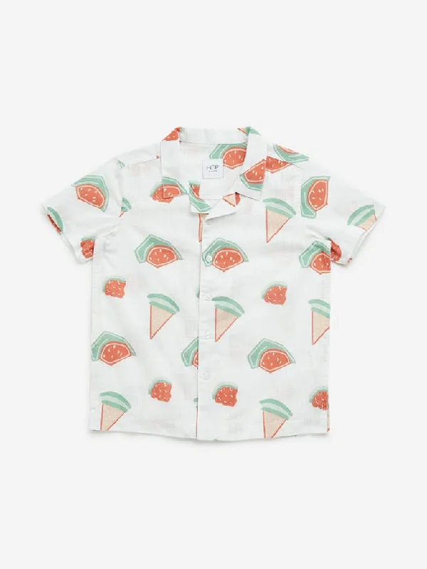 Twill Women Shorts with a Smooth Texture and DurabilityHOP Kids White Watermelon Printed Shirt