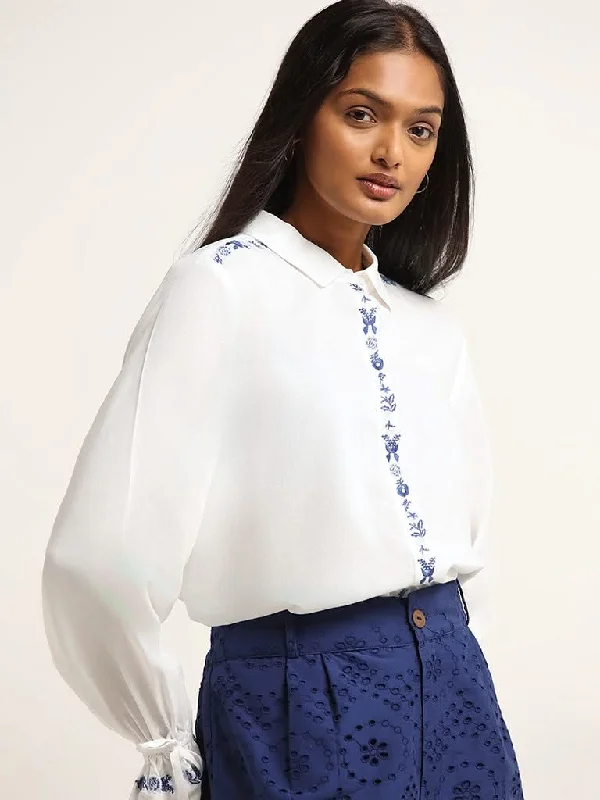 Patterned Geometric Women Shorts for a Modern AppealLOV White Embroidered Shirt