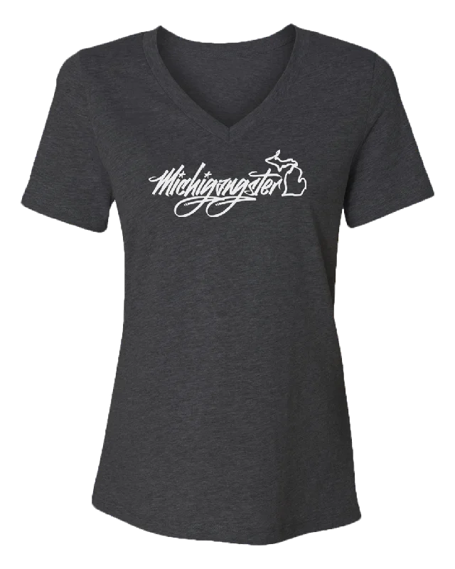 V - Neck Women T Shirt to Enhance the NecklineMichigangster Graffiti Women's V-Neck Tee