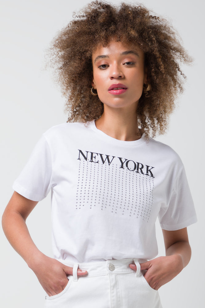 Striped Women T Shirt in a Classic PatternNew York Short Sleeve T-Shirt White