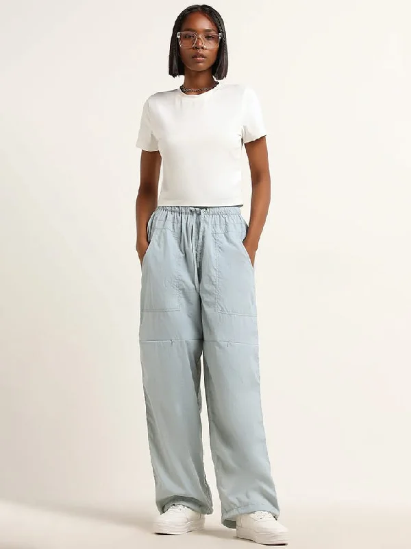 High - Waisted Women Shorts for a Retro and Flattering LookNuon Light Blue Paperbag-Waist High-Rise Trousers