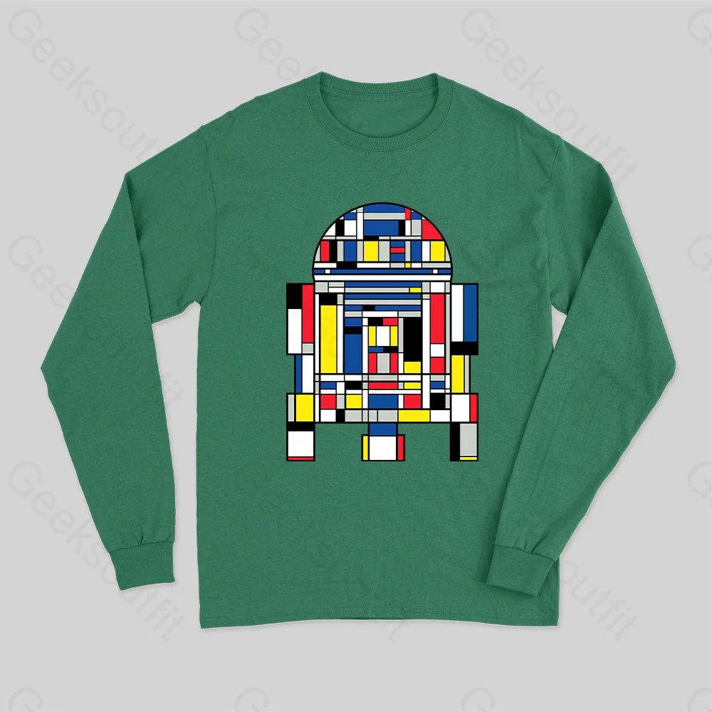 Crew Neck Women T Shirt with a Timeless DesignR2D2 Mondrian Long Sleeve T-Shirt