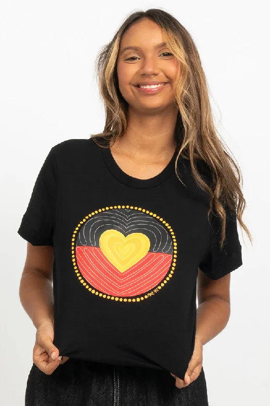 Tie - Dye Women T Shirt with a Bohemian VibeProud Heart Black Cotton Crew Neck Womens T-Shirt