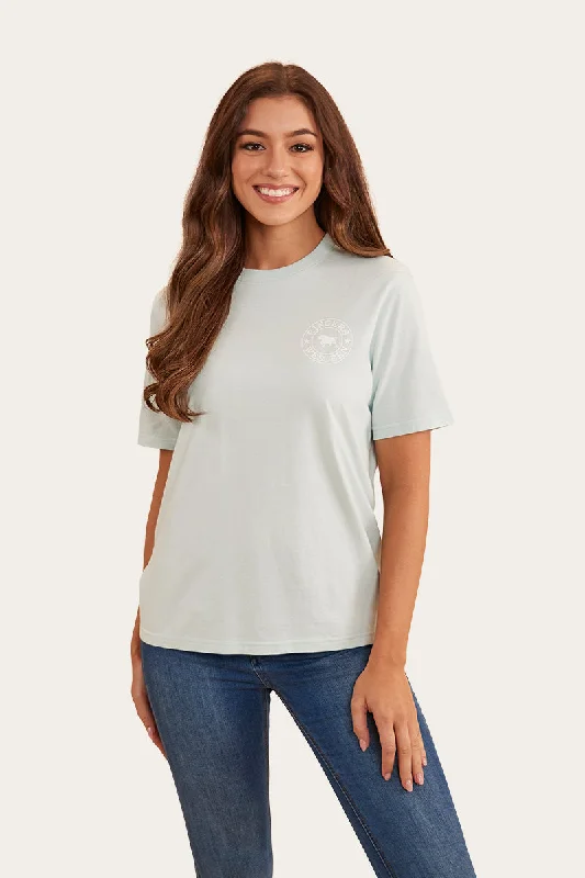 Embroidered Women T Shirt with Intricate DetailsSignature Bull Womens Loose Fit T-Shirt - Skylight