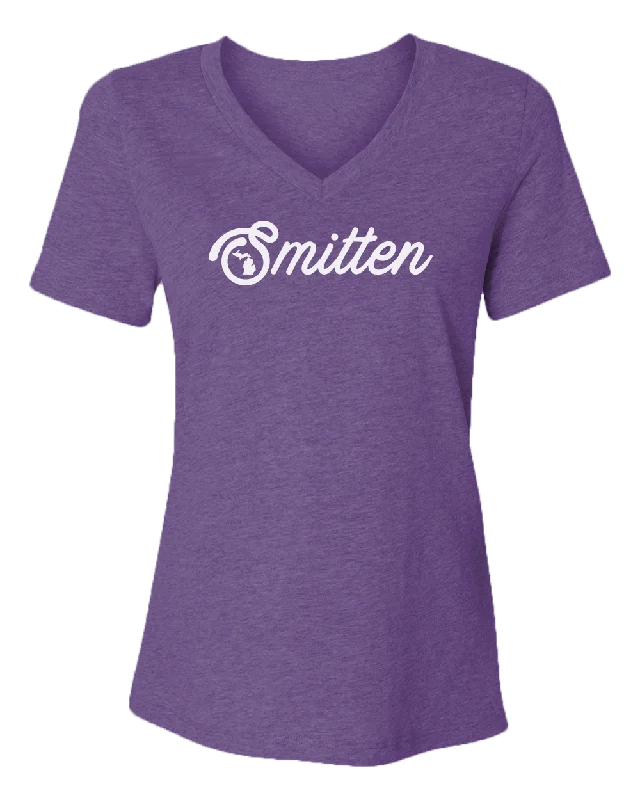 Long Sleeve Women T Shirt for Cooler WeatherSmitten Script Women's V-Neck Tee