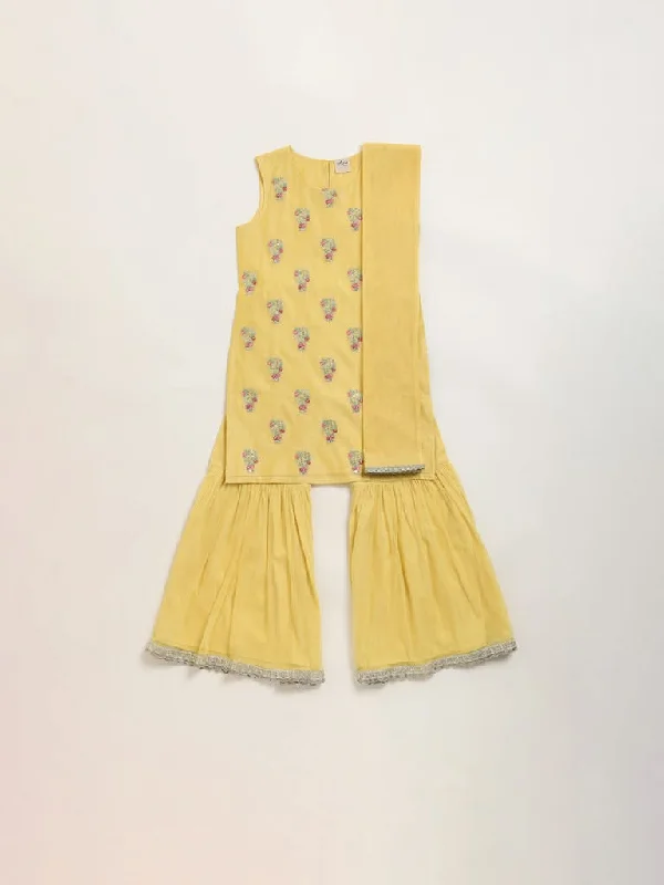 Leather Look Women Shorts for an Edgy and Chic StyleUtsa Kids Yellow Floral Embroidered Sharara Set (2 - 8yrs)