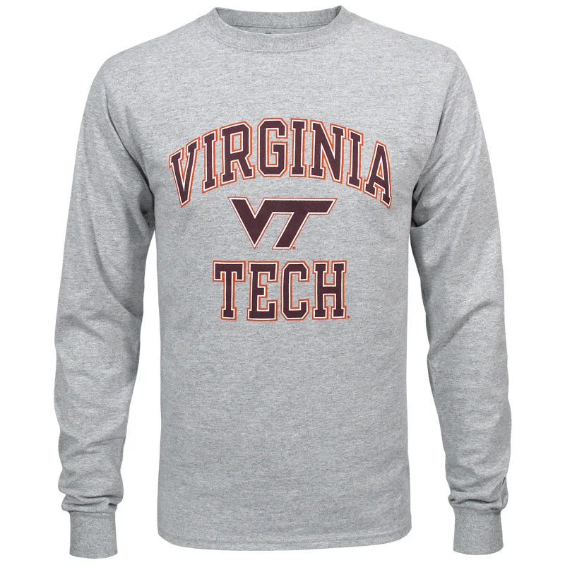 Ringer T Shirt Women with Retro - Inspired StripesVirginia Tech Basic Long-Sleeved T-Shirt: Oxford Gray by Champion